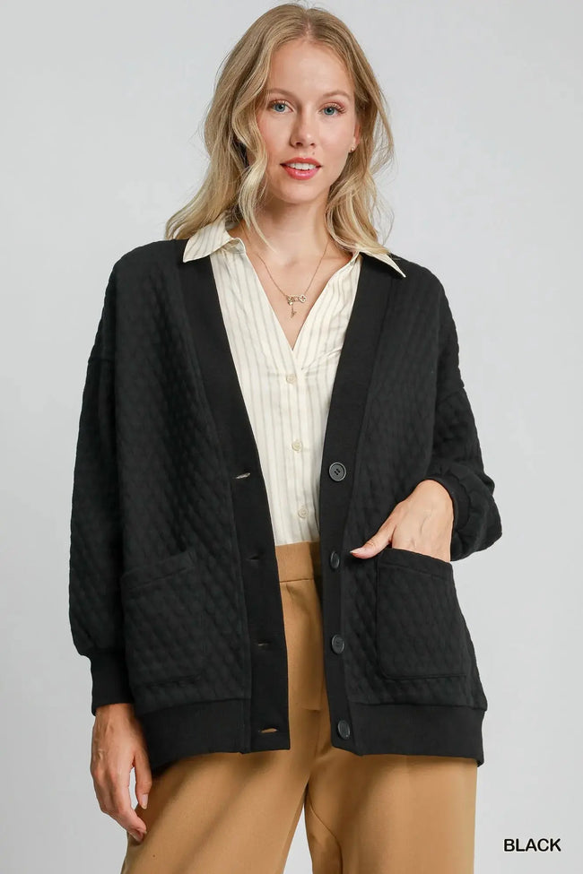 Umgee Button-Up Jacquard Cardigan  Style Ratio
