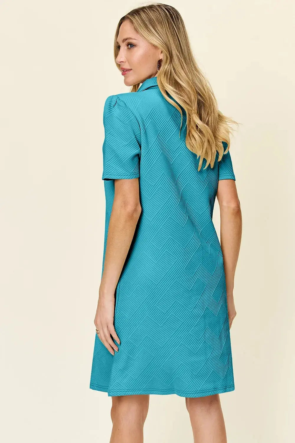 Double Take Full Size Texture Collared Neck Short Sleeve Dress  Style Ratio