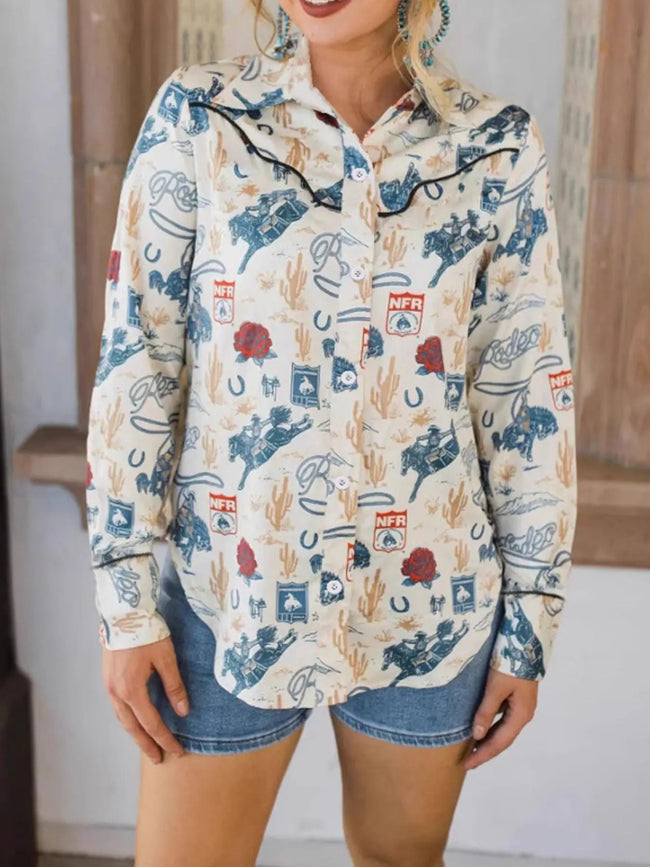 Printed Button Up Long Sleeve Shirt  Style Ratio
