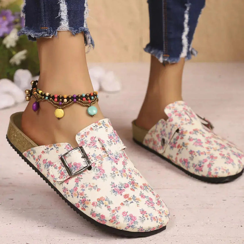 Floral Print Buckle Decor Slip-Ons  Style Ratio