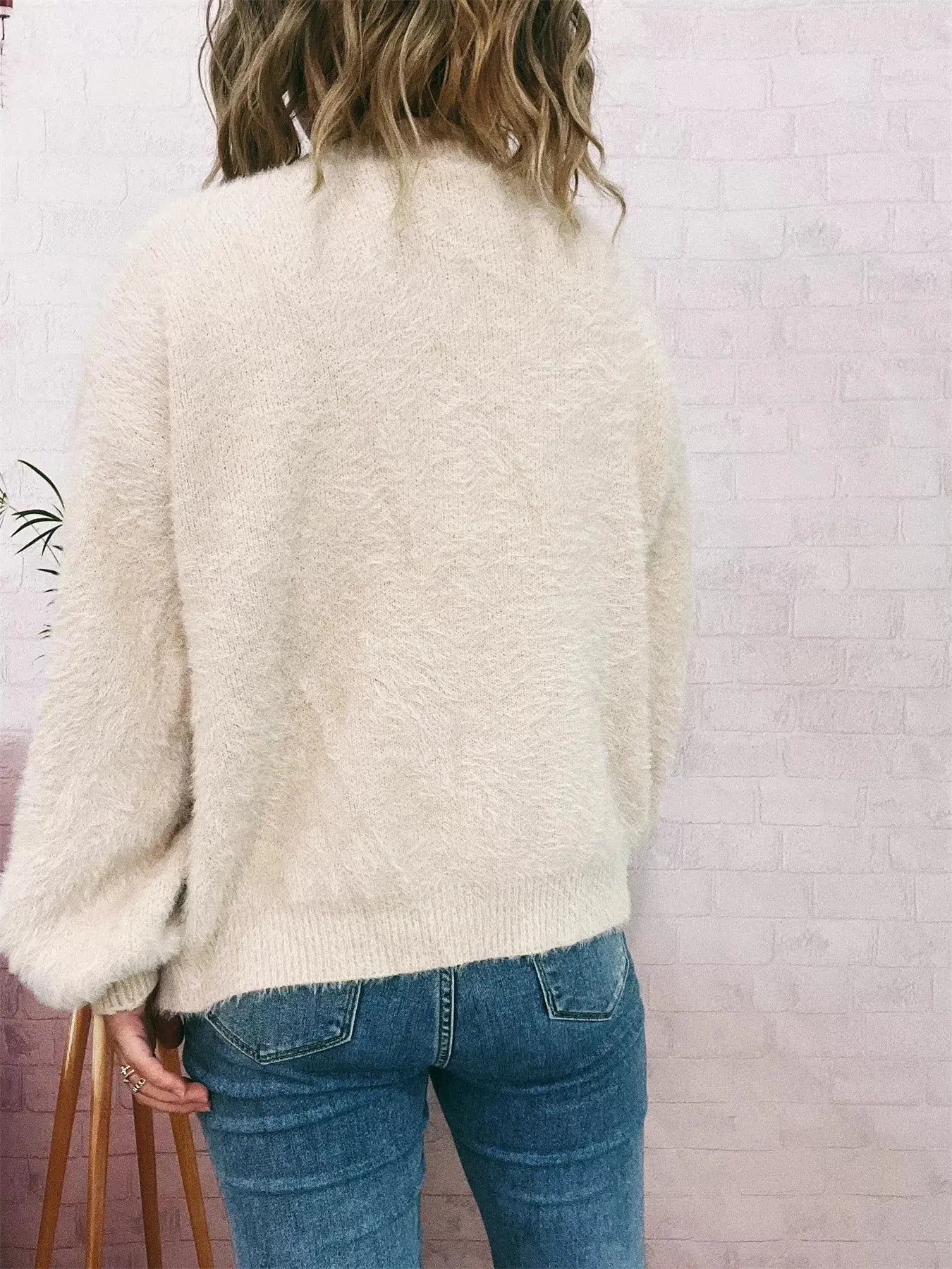 Fuzzy Button-Up Long Sleeve Cardigan  Style Ratio