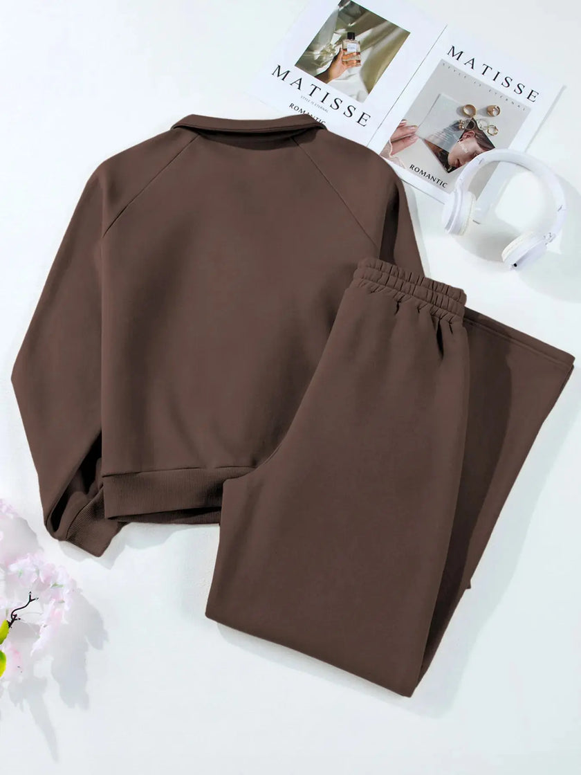 Collared Sweatshirt and High Waist Pants Active Set  Style Ratio