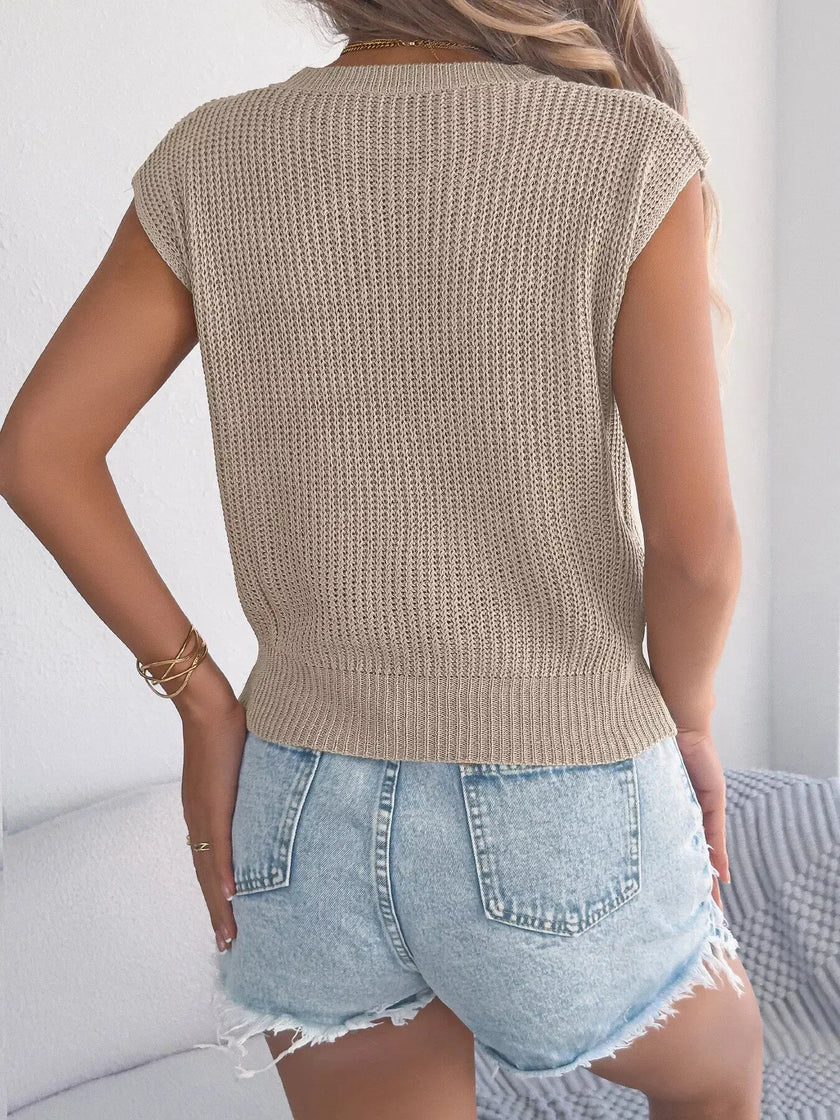 Cable Knit Cap Sleeve Knit Top  Style Ratio
