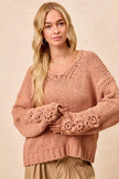 BiBi Chunky Knit Sweater with Flower Detail Sleeves  Style Ratio