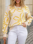 Flower Crew Neck Long Sleeve Sweater  Style Ratio