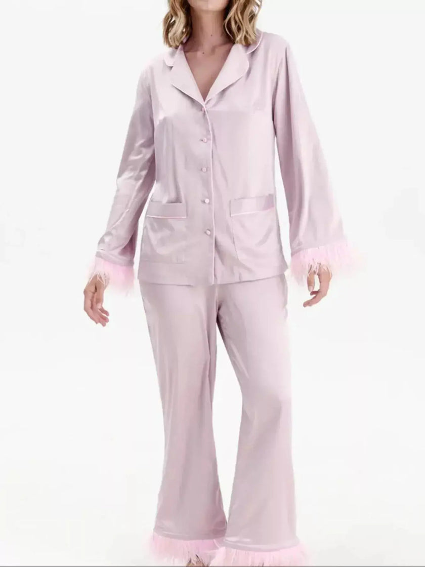 Silky Button Up Top and Pants Lounge Set  Style Ratio