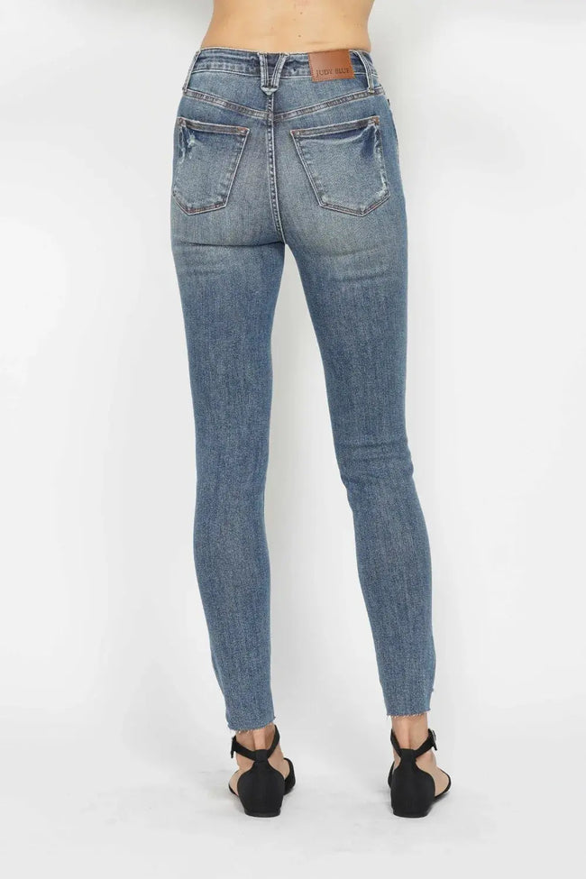 Judy Blue Full Size Tummy Control Vintage Wash Hem Destroy Skinny Jeans  Style Ratio