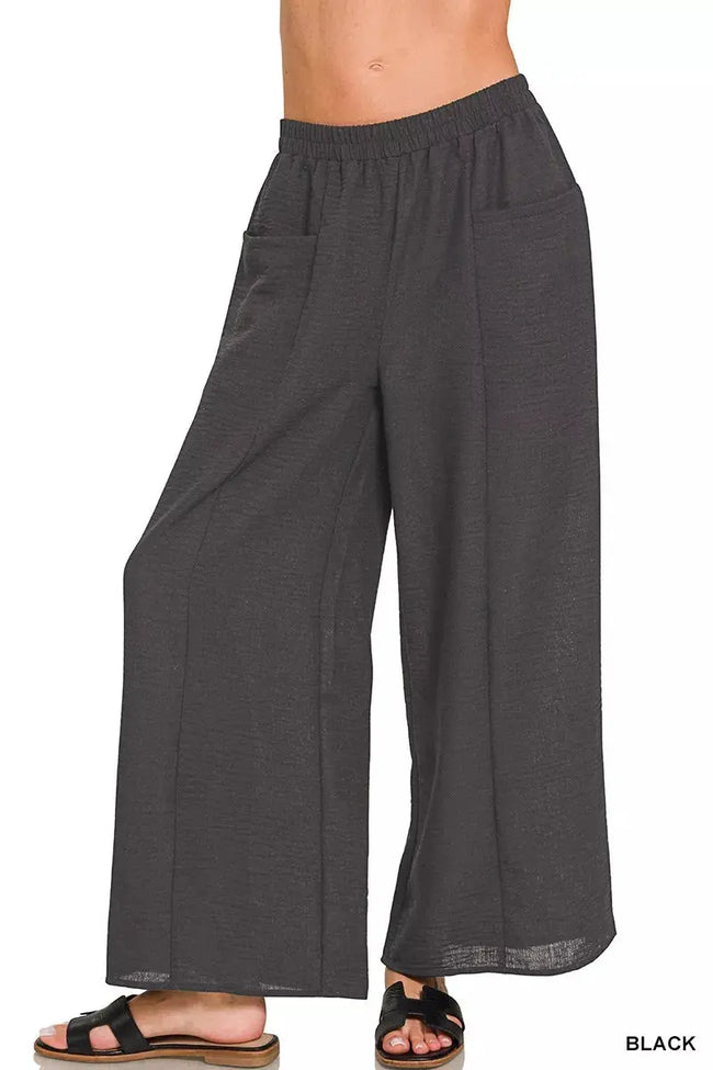 Zenana Woven Airflow Elastic Waistband Pants  Style Ratio