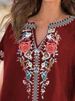 Full Size Floral Notched Short Sleeve Blouse  Style Ratio