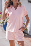 Stripe Dolman Sleeve Polo Shirt and Drawstring Shorts Set  Style Ratio