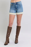 Judy Blue HW Tummy Control Shearling Cuff Denim Shorts  Style Ratio