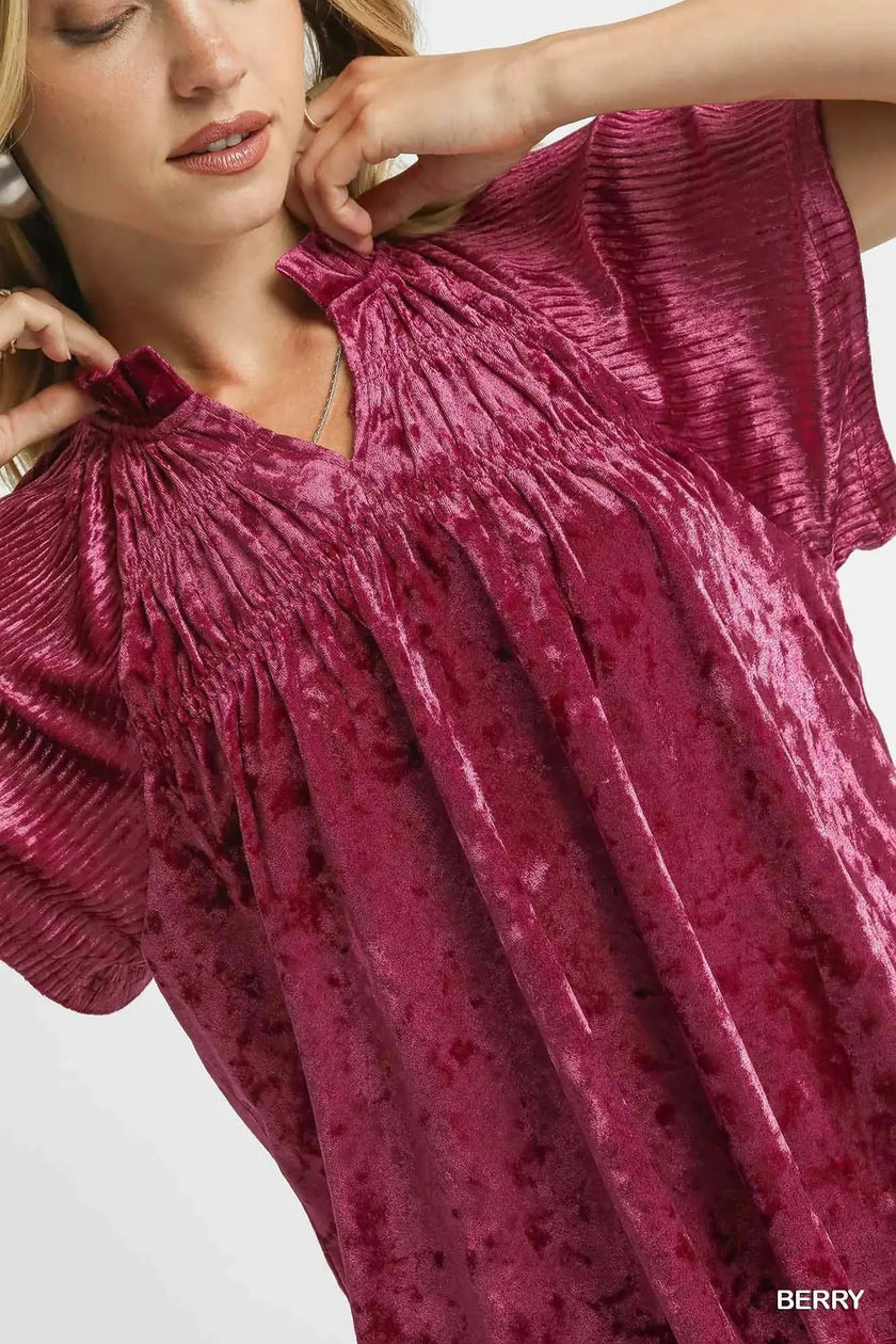 Umgee Crushed Velvet Pleated Blouse  Style Ratio