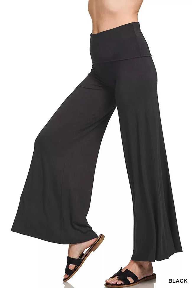 Zenana Full Size Fold Over Waist Comfy Wide Leg Pants  Style Ratio