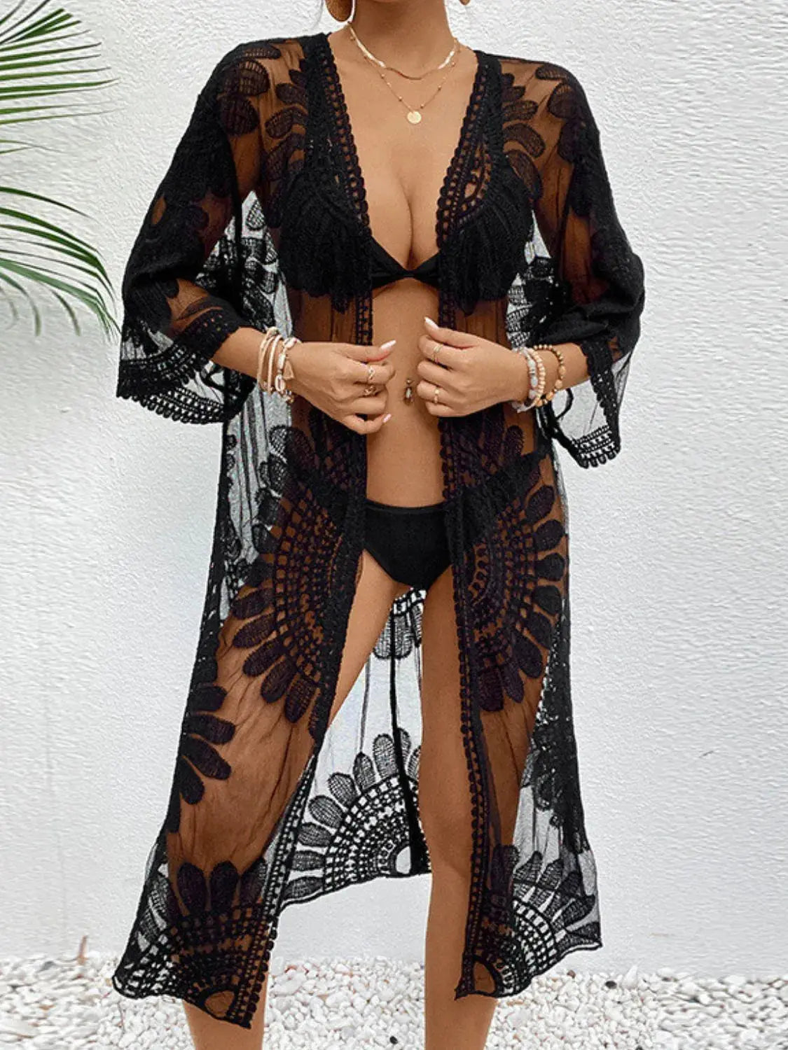 Lace Open Front Longline Cover-Up  Style Ratio