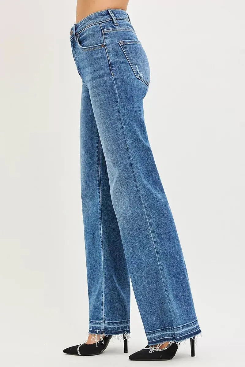 RISEN High Rise Wide Leg Jeans With Released Hem  Style Ratio