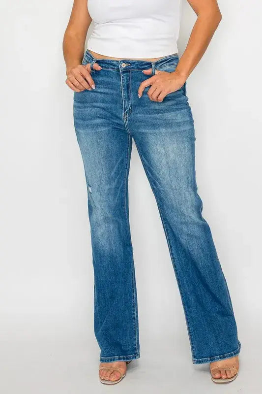 bytos Full Size Distressed High Rise Jeans with Pockets  Style Ratio