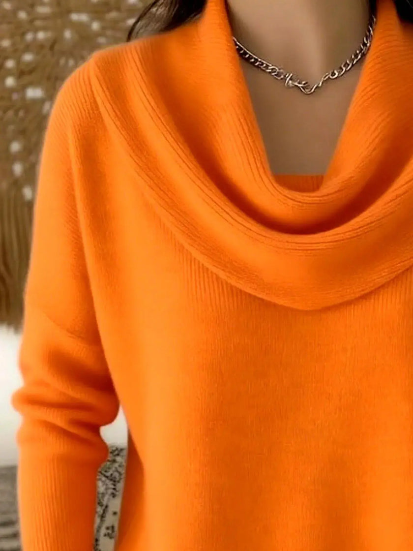 Drape Neck Long Sleeve Knit Top  Style Ratio