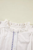Frill Floral Embroidered Sleeve Blouse  Style Ratio