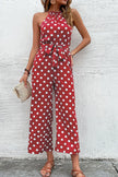 Perfee Polka Dot Grecian Wide Leg Jumpsuit  Style Ratio