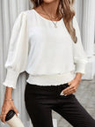 Smocked Waist Round Neck Blouse  Style Ratio