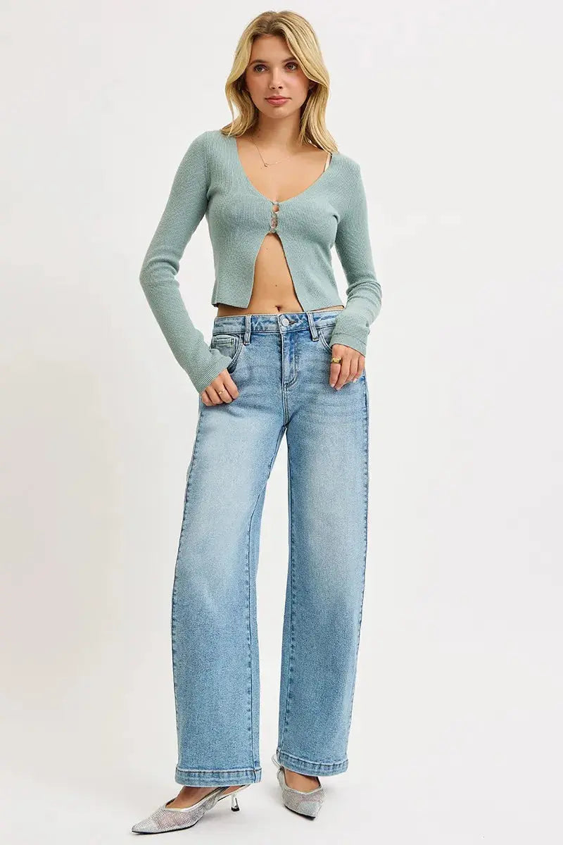 RISEN Mid Rise Wide Barrel Transferable Leg Snap Jeans  Style Ratio