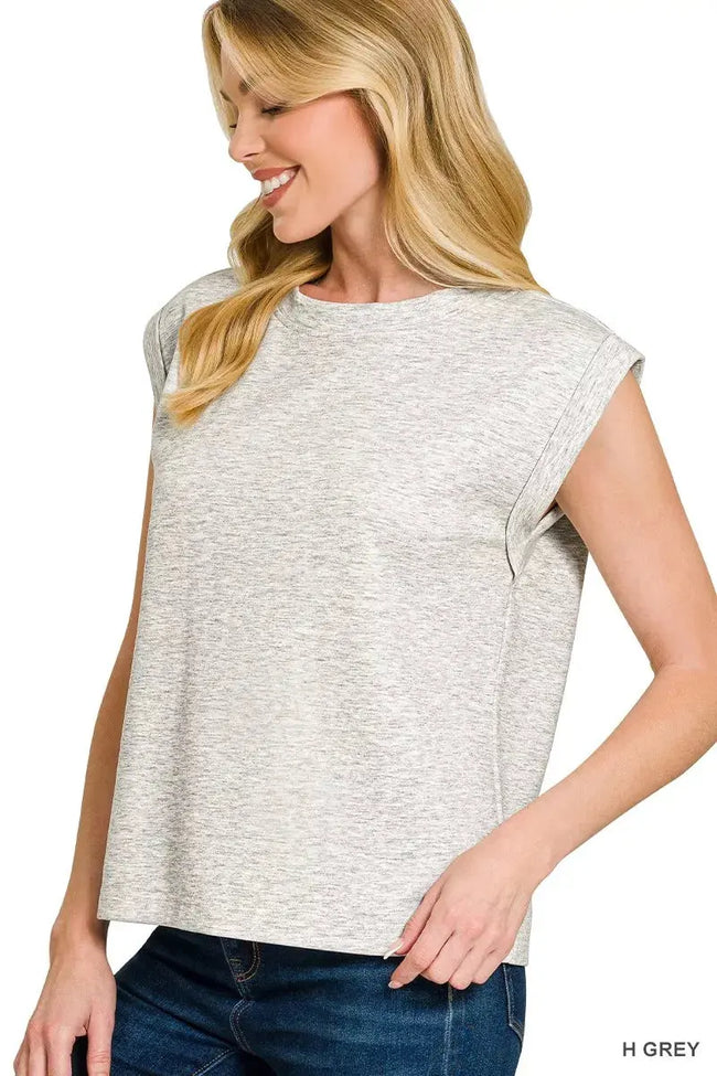 Zenana Scuba Round Neck Cap Sleeve Top  Style Ratio