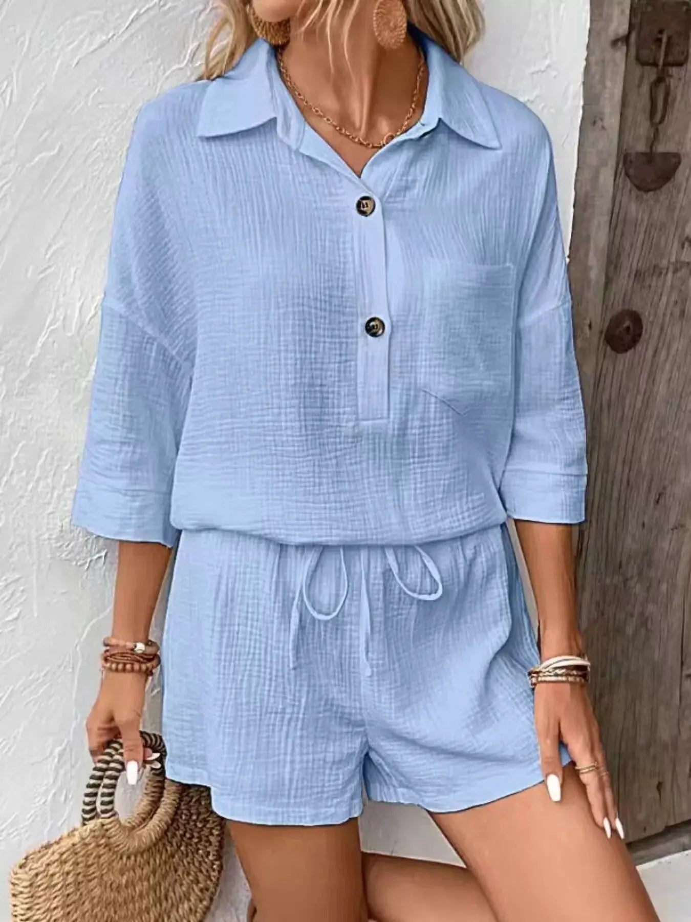 Button Detail Top and Shorts Set  Style Ratio