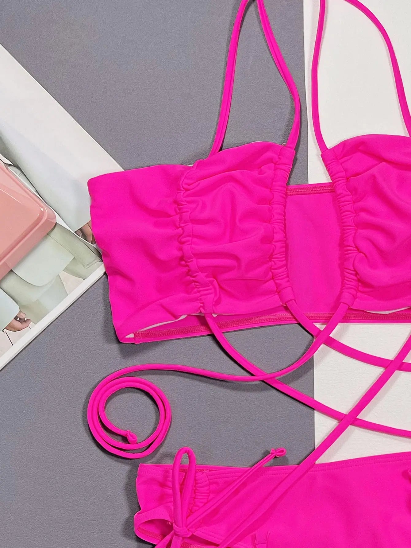 Halter Neck Drawstring Detail Bikini  Style Ratio