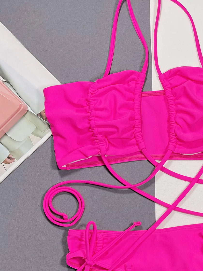 Halter Neck Drawstring Detail Bikini  Style Ratio