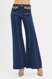 RISEN High Rise Wide Flare Jeans with Front Leather Pocket Detail  Style Ratio