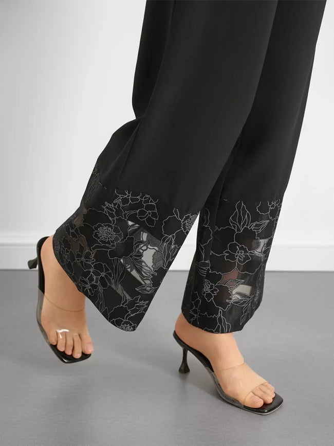 Floral Lace Hem Wide Leg Pants  Style Ratio