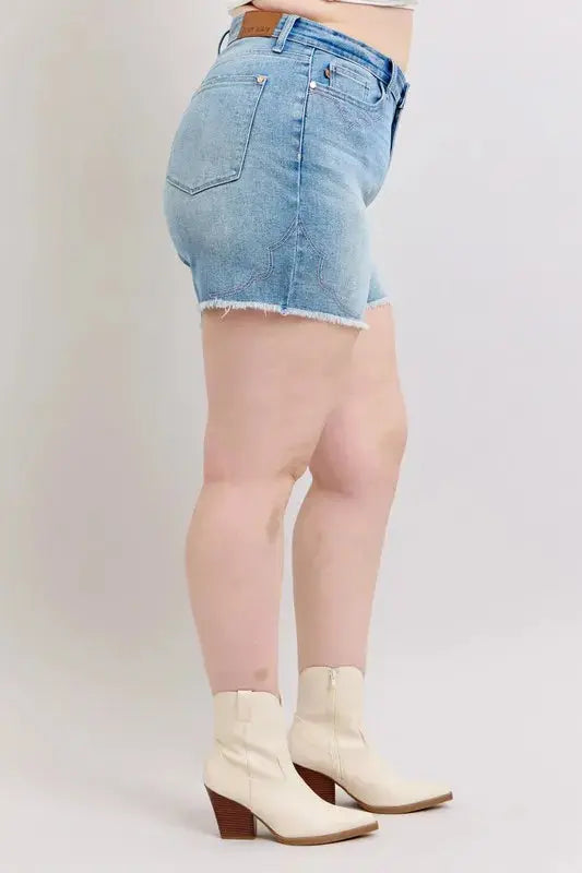 Judy Blue High Waist Western Embroidery Detail Cut Off Denim Shorts  Style Ratio