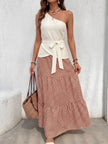 One-Shoulder Top and Geometric Print Maxi Skirt Set  Style Ratio