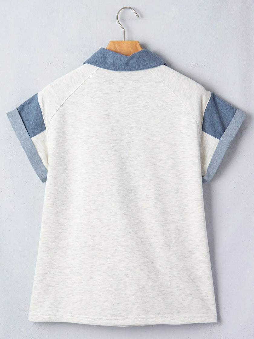 Contrast Trim Button Detail Short Sleeve Shirt  Style Ratio