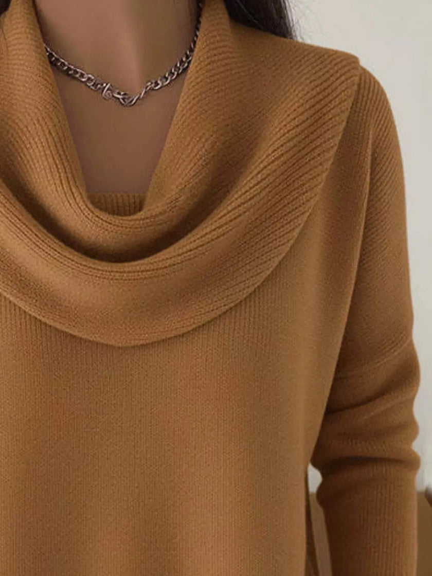 Drape Neck Long Sleeve Knit Top  Style Ratio