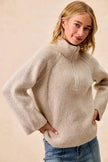 BiBi Two Tone Rib Textured Knit Collared Top with Zip Up  Style Ratio