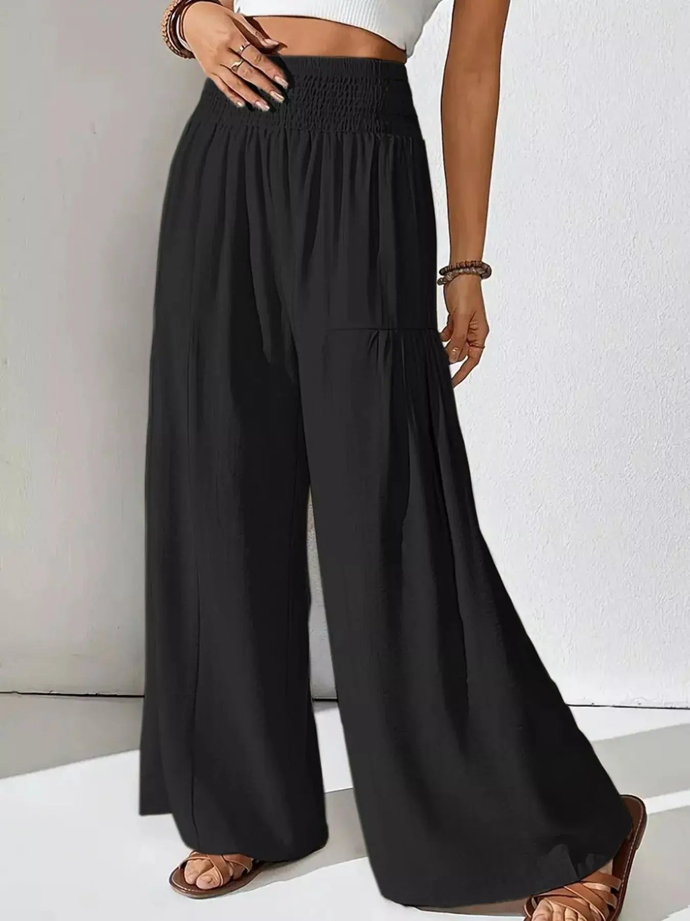 Smocked Waist Wide Leg Pants  Style Ratio