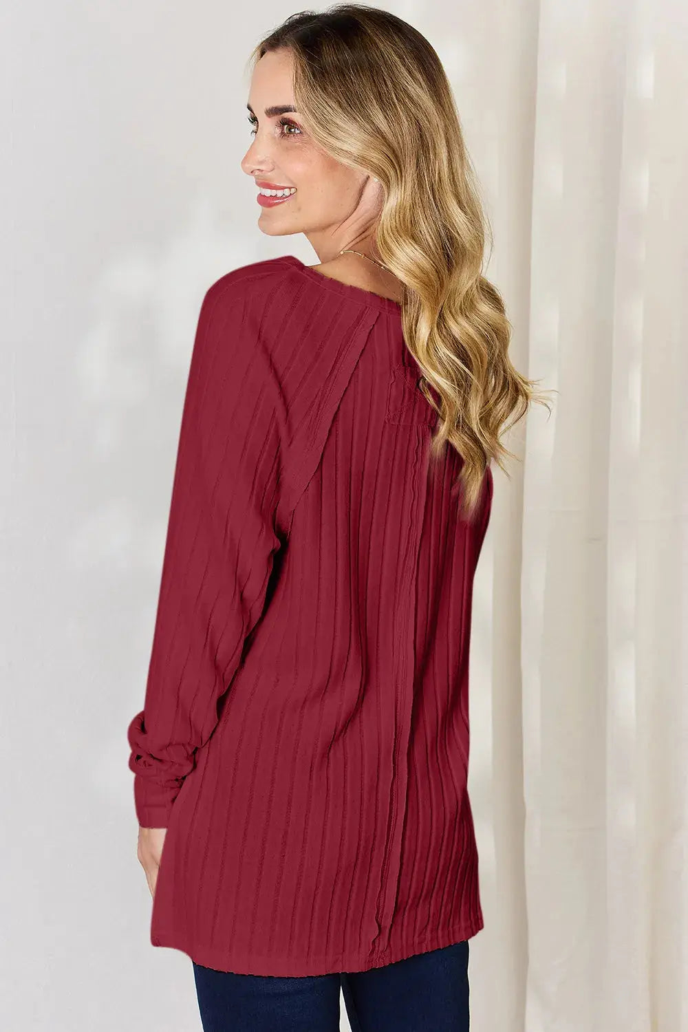 Basic Bae Full Size Ribbed Round Neck Long Sleeve Shirt  Style Ratio