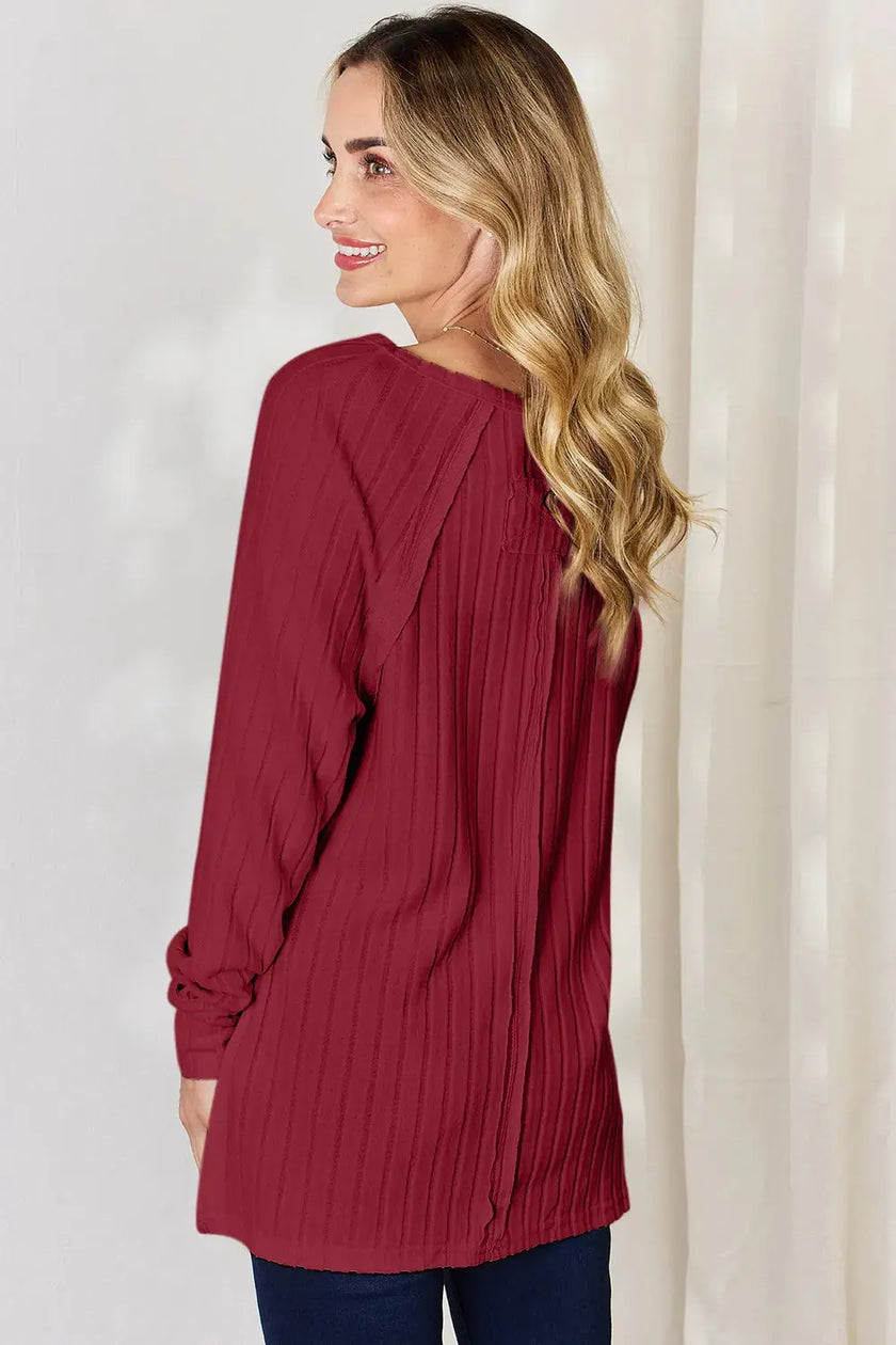 Basic Bae Full Size Ribbed Round Neck Long Sleeve Shirt  Style Ratio