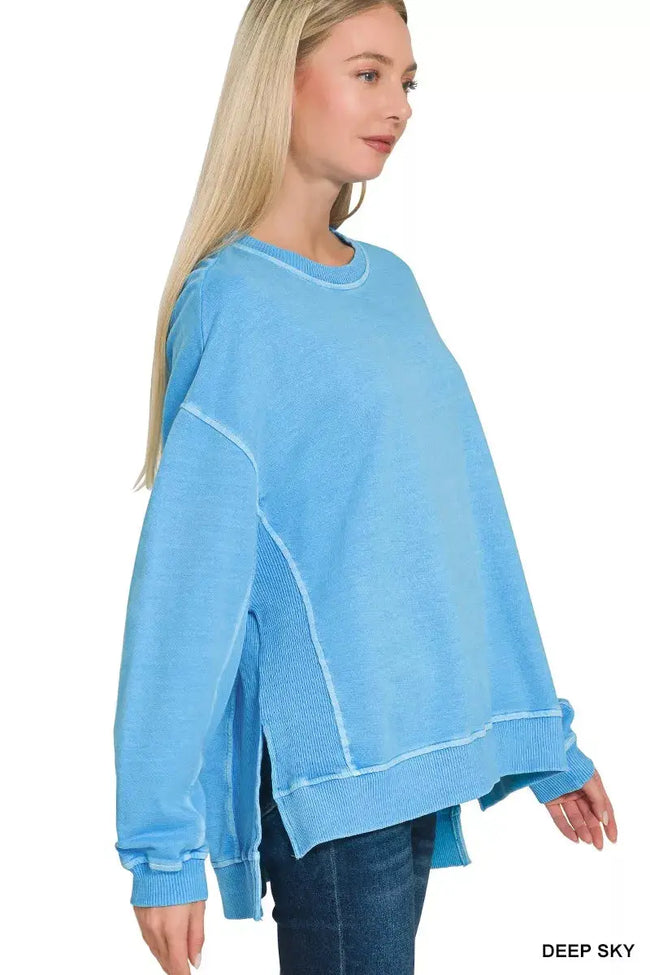 Zenana Full Size French Terry Pigment Dye & Enzyme Washing Pullover  Style Ratio