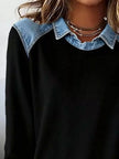 Full Size Denim Trim Long Sleeve Top  Style Ratio