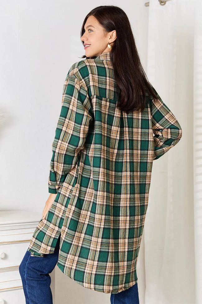 Mandy Plaid Collared Neck Long Sleeve Shirt  Style Ratio