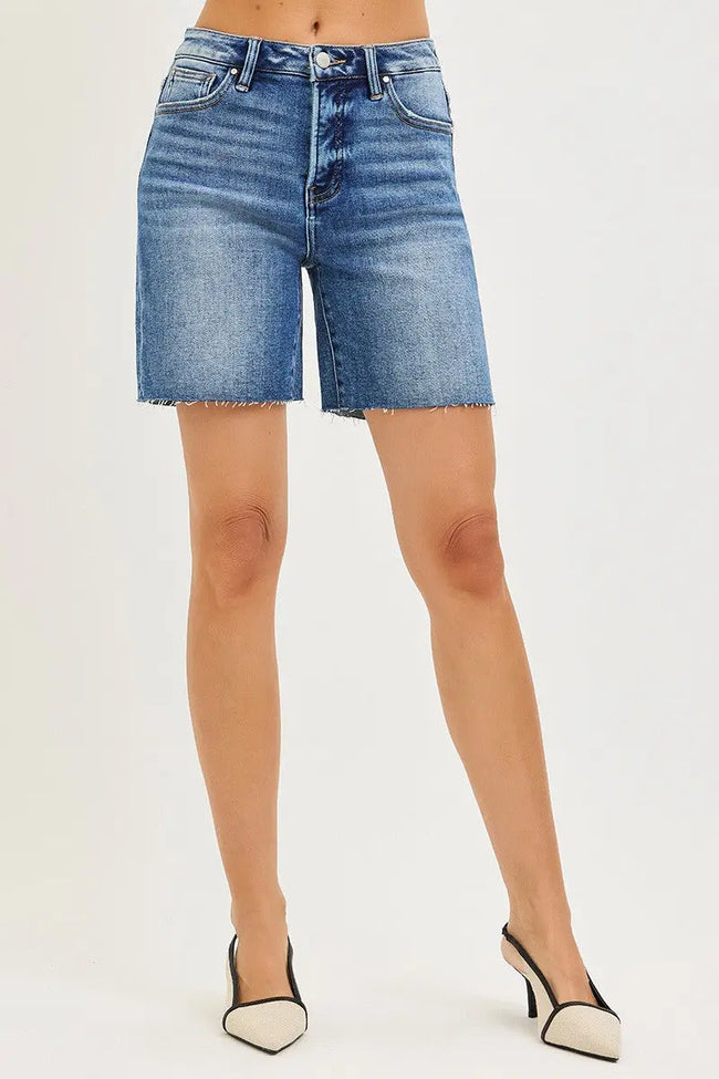 RISEN Tummy Control High Rise Raw Cut Hem Shorts  Style Ratio