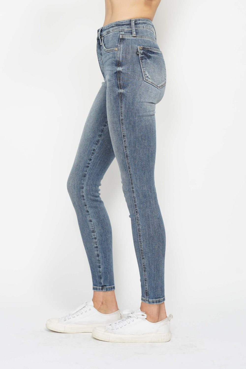 High Rise Contrast Wash Skinny Jeans