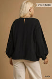 Umgee Full Size Linen Long Sleeve Top with Drawstring  Style Ratio