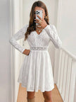 Lace Openwork Long Sleeve V-Neck Dress  Style Ratio