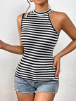Striped Cutout Shoulder Tank Top  Style Ratio