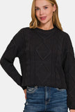 Zenana Cropped High Low Cable Sweater with Side Slits  Style Ratio