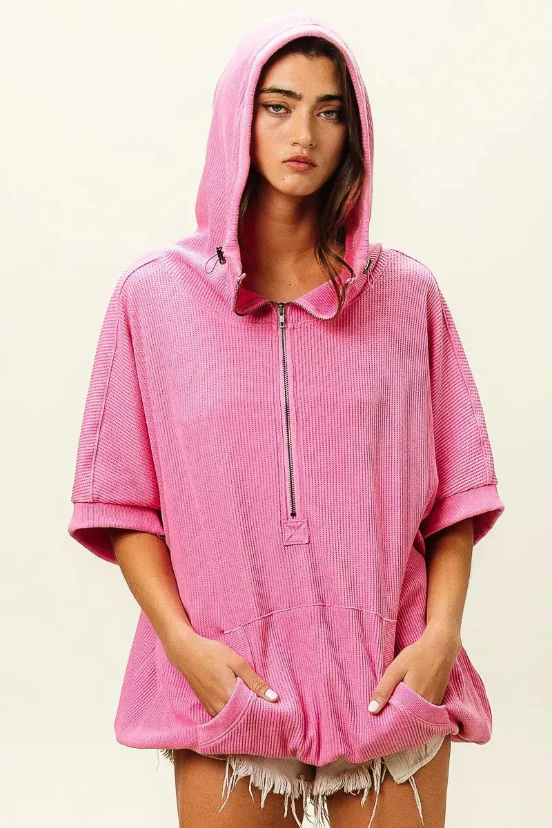 BiBi Vintage Washed Waffle Thermal Hoodie  Style Ratio