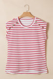 Stripe Textured Knit Button Detail Short Sleeve Shirt  Style Ratio